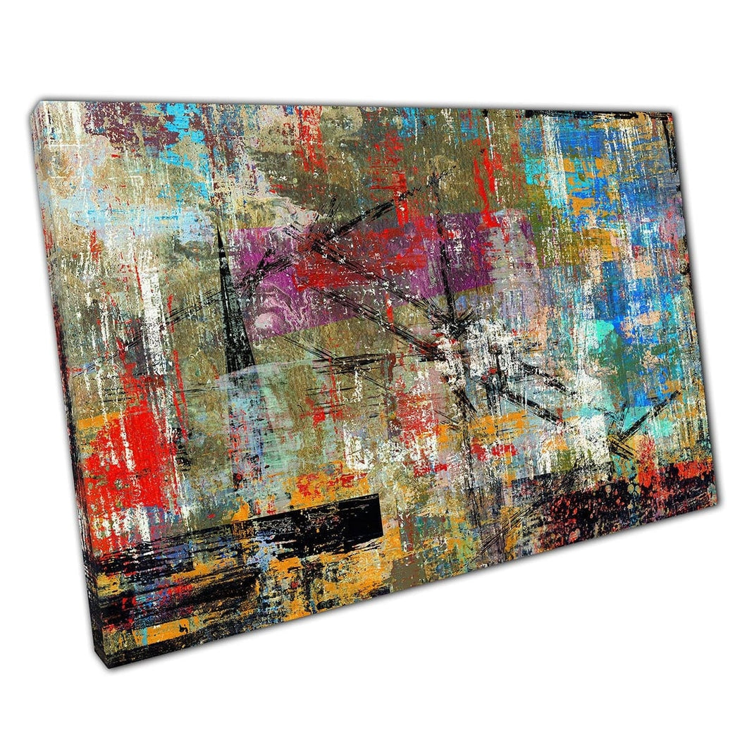 Multicoloured Rough Dry Brushstroke Style Angular Geometric Pattern Abstract Modern Wall Art Print On Canvas Mounted Canvas print