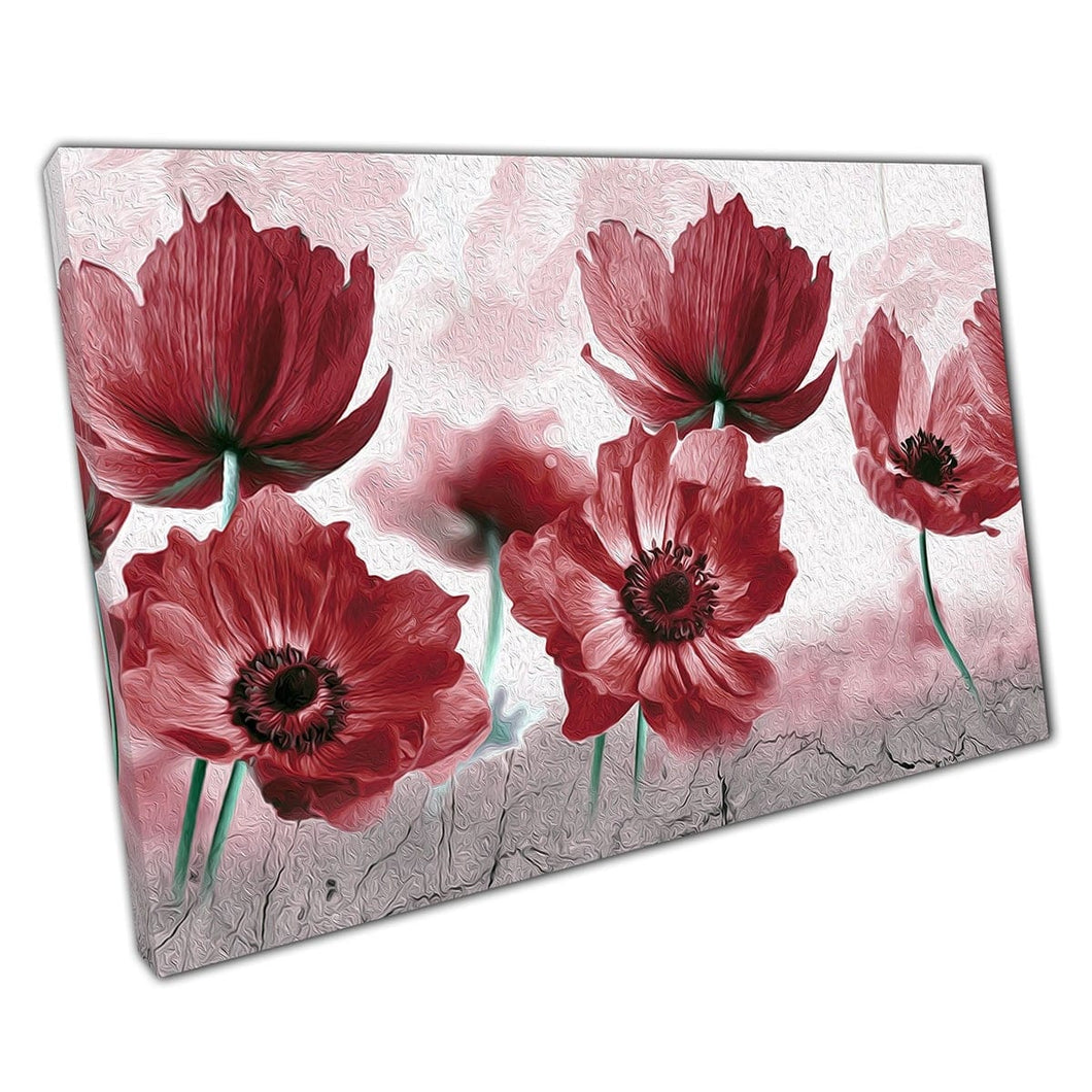 Dreamy Abstract Red Flowers Contemporary Floral Artwork Wall Art Print On Canvas Mounted Canvas print