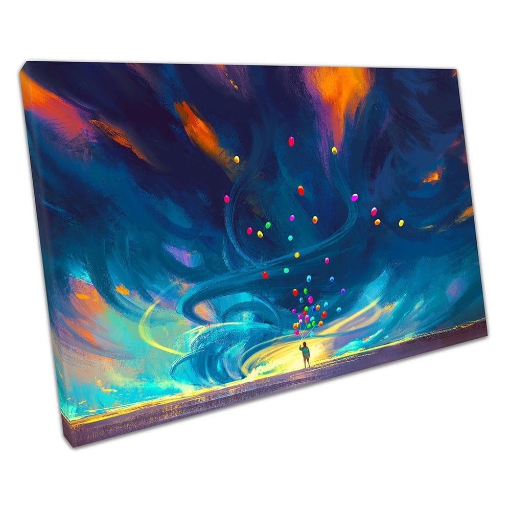 Kind vaste kleurrijke ballonnen fantasy Storm klaar om muurwand te hangen print gemonteerde canvas print