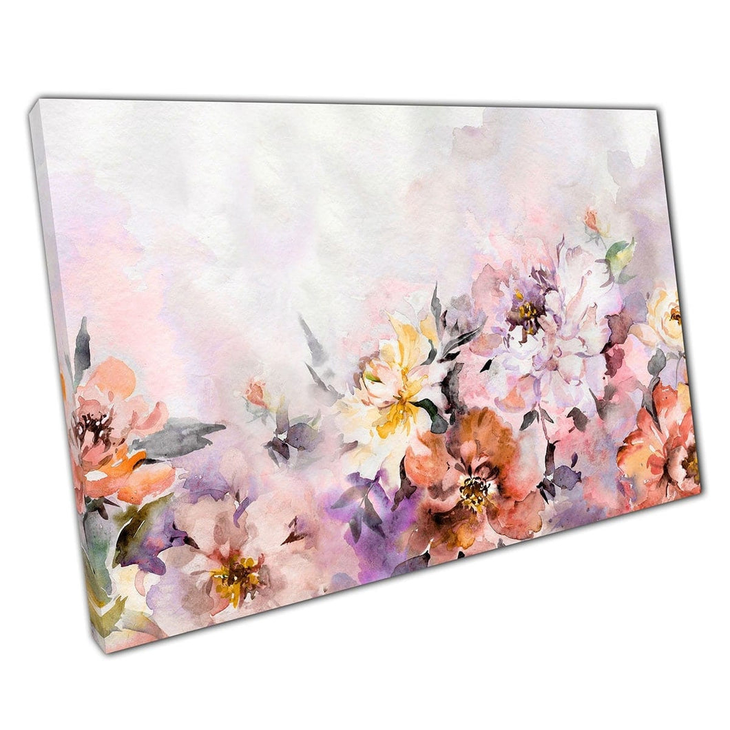 Beautiful Blooming Peony Flowers Delicate Spring Florals Watercolour Painting Style Wall Art Print On Canvas Mounted Canvas print