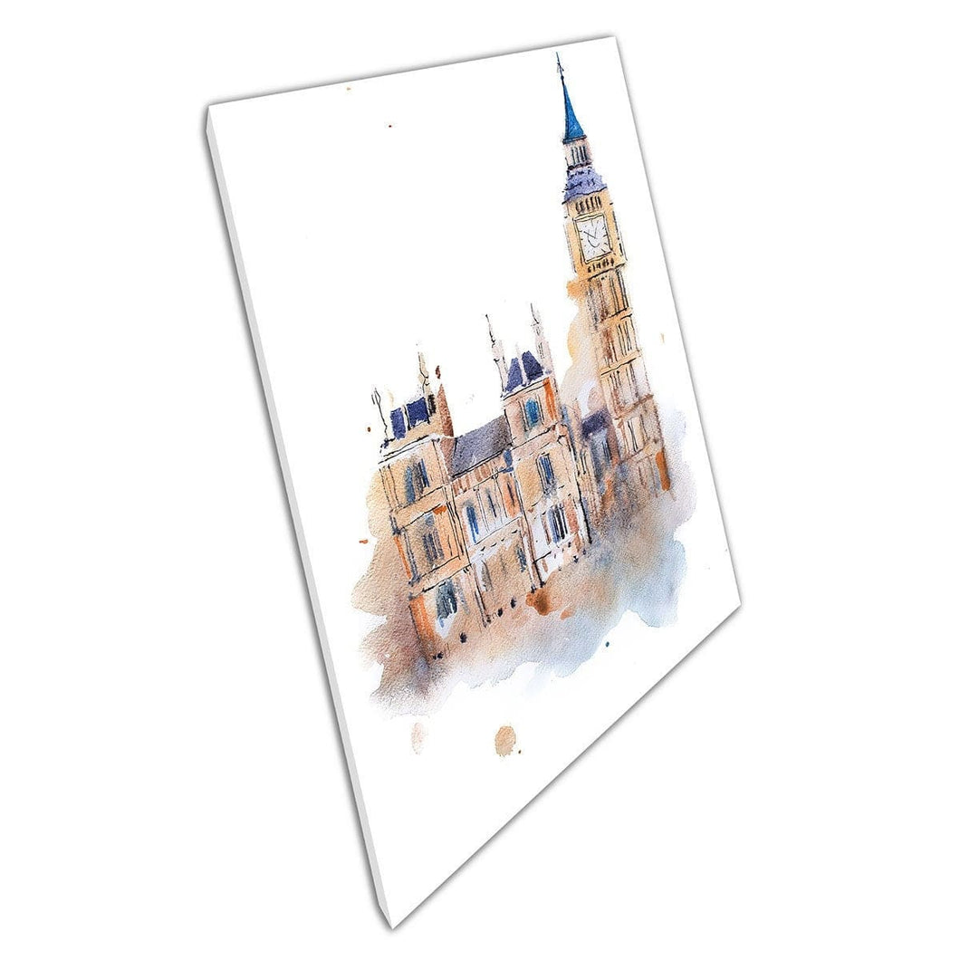 Minimalistische aquarel van Westminster Palace London London Houses of Parliament Big Ben Wall Art Print op canvas gemonteerde canvas print