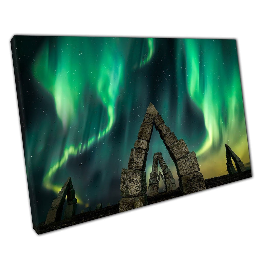 Natural Phenomenon Of The Arctic Henge Under The Beautiful Aurora Borealis Iceland Wall Art Print On Canvas Mounted Canvas print
