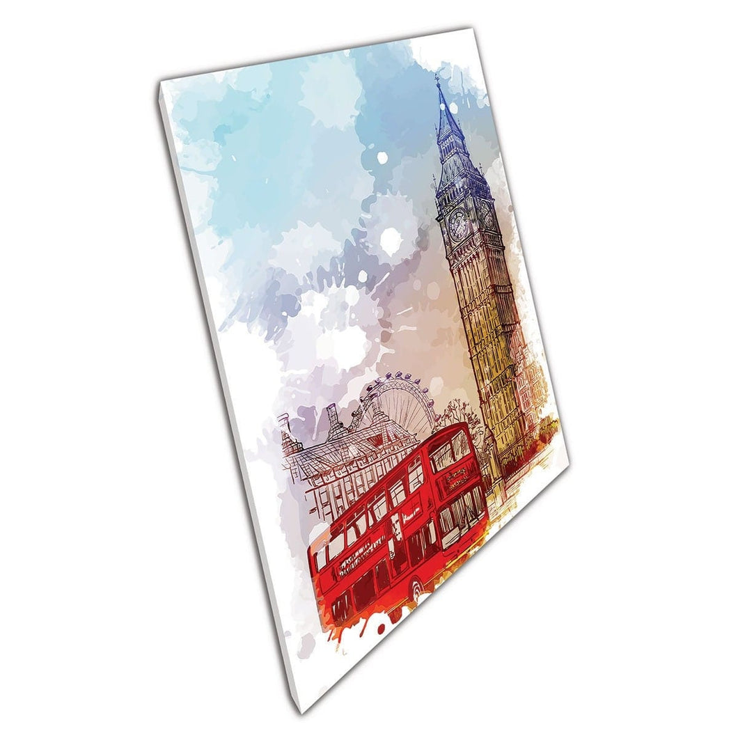 Paint Splatter Style Parliament Square Westminster London Beroemde bezienswaardigheden Wall Art Print op canvas gemonteerde canvas print
