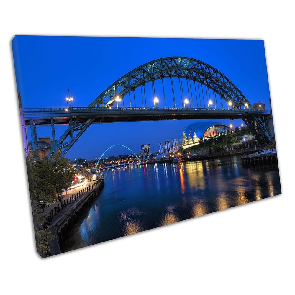 Night Blue sky over the River Tyne Bridge Sage Newcastle Gateshead Wall Art Print On Canvas Mounted Canvas print
