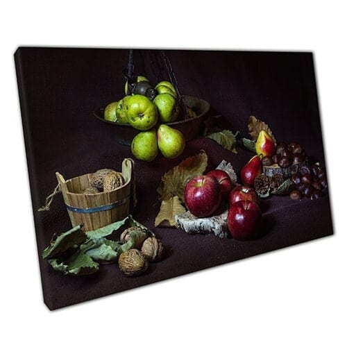 Afdrukken op canvas geschiedenis geïnspireerd fruitdisplay klaar om muur kunst afdrukken gemonteerd canvas print te hangen