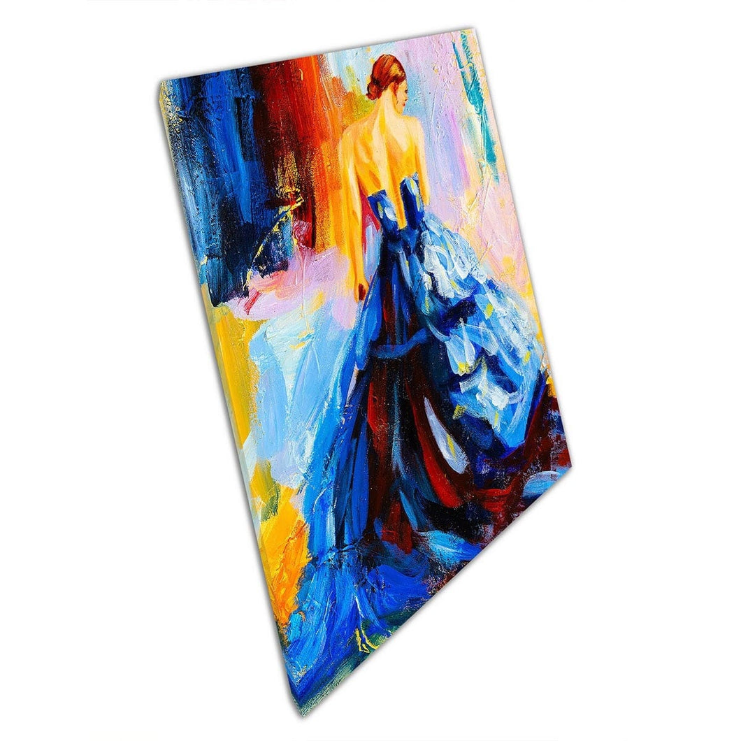 Beautiful Spanish Dancer In Large Blue Dress Painting Wall Art Print On Canvas Mounted Canvas print