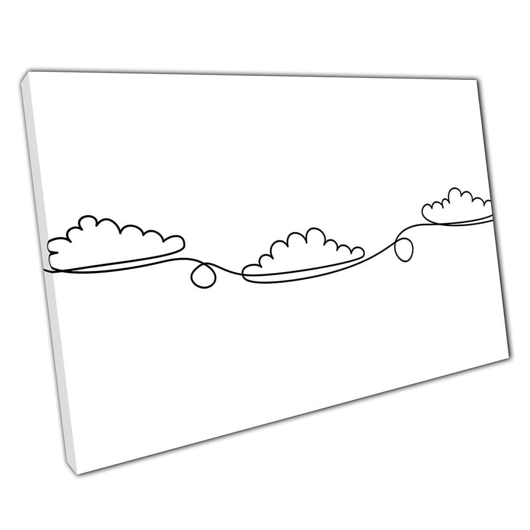 Continue line tekening van wolken in de hemel eenvoudige minimalistische moderne digitale muurkunstafdruk op canvas gemonteerde canvas print