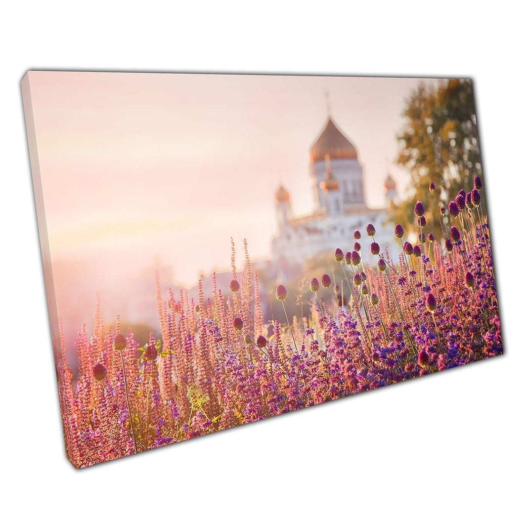 Cattedrale di Cristo il Salvatore attraverso i fiori Krymskaya Naberezhnaya Mosca Russia Wall Art Print su tela di tela stampata