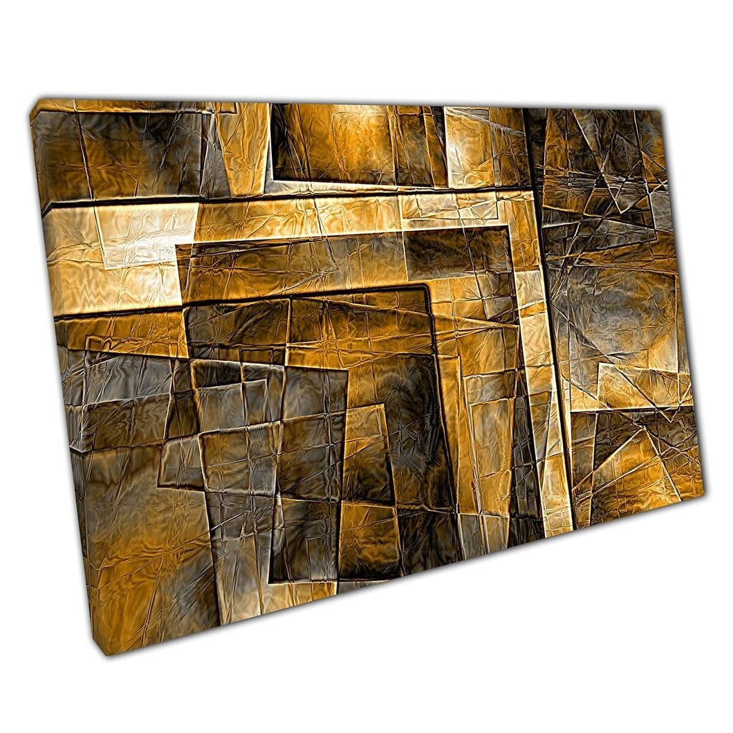Golden Toned Abstract Optical Illusion Angular Artwork Wall Art Print On Canvas Mounted Canvas print