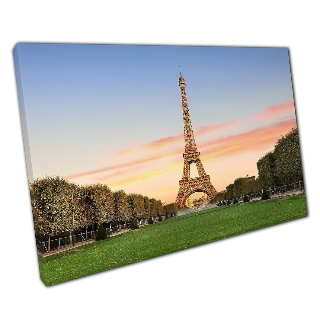 Eiffeltoren bij Sunrise/Sunset Champs de Mars Paris France Wall Art Print op canvas gemonteerde canvas print