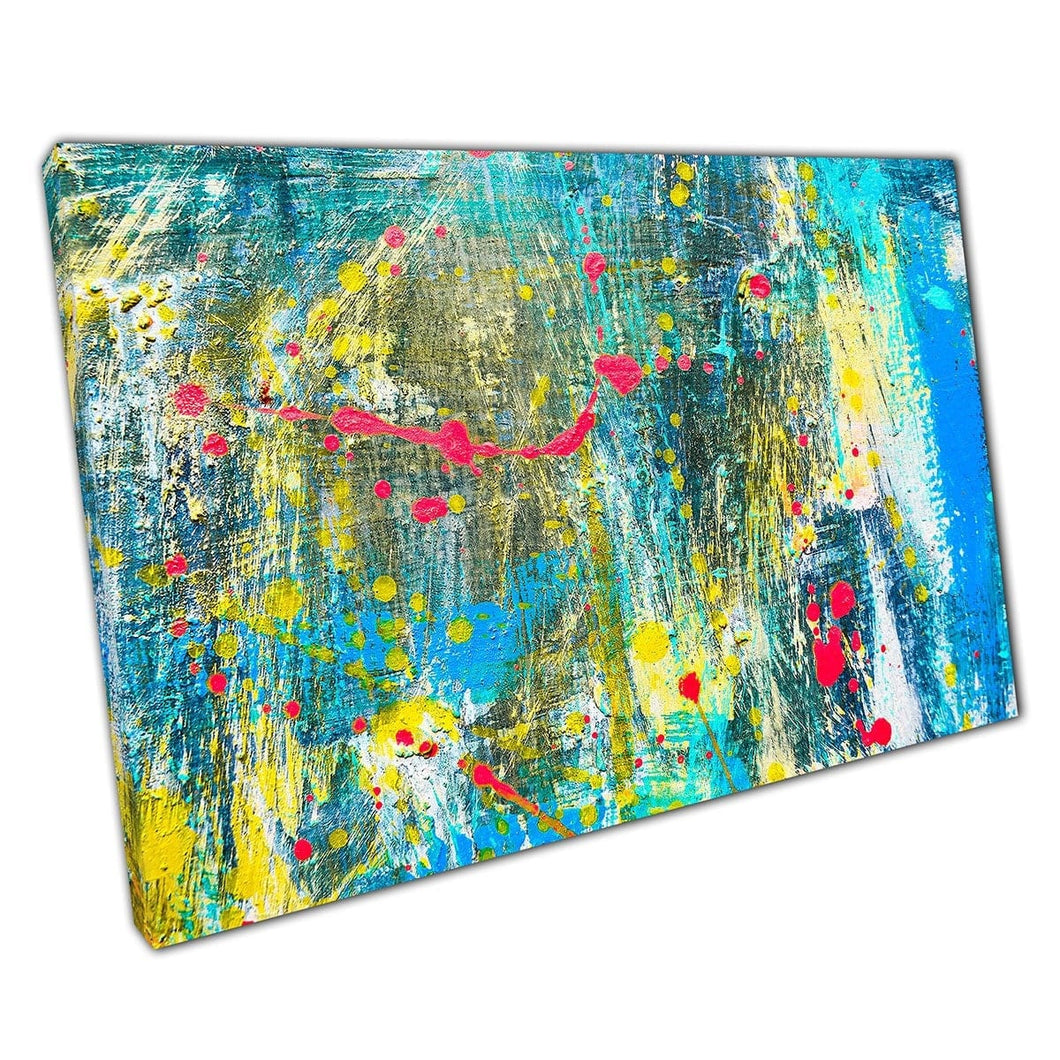 Modern Contemporary Splatter Abstract Textured Painting Style Neon Yellow Blue Red Wall Art Print On Canvas Mounted Canvas print