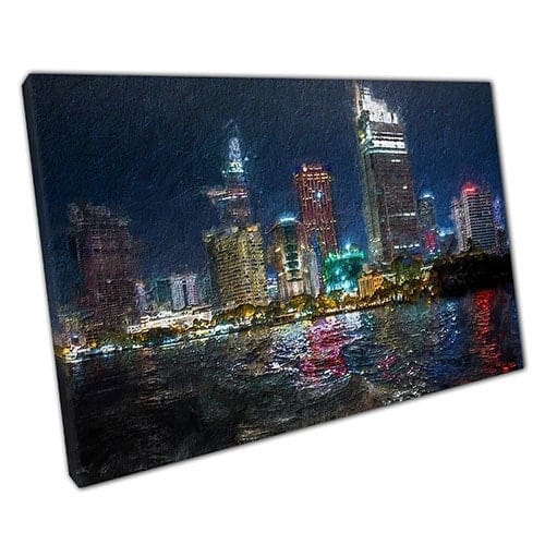 Afdrukken op canvas geschilderde stadsbeeld 's nachts kunst klaar om muur kunst afdrukken gemonteerd canvas print te hangen