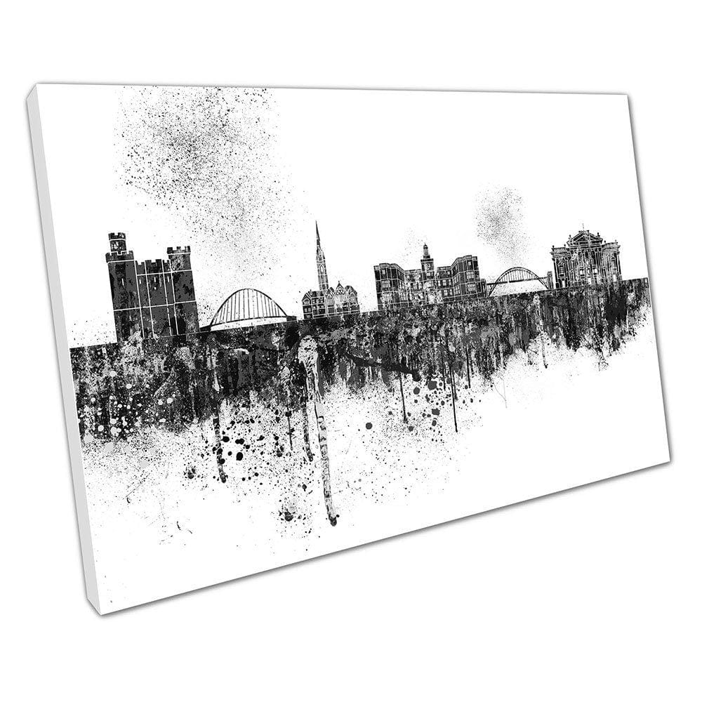 Zwart- en witte stad Newcastle in Engeland Landmarkten Spray Klaar om muurwand te hangen afdrukken Monteercanvasafdruk