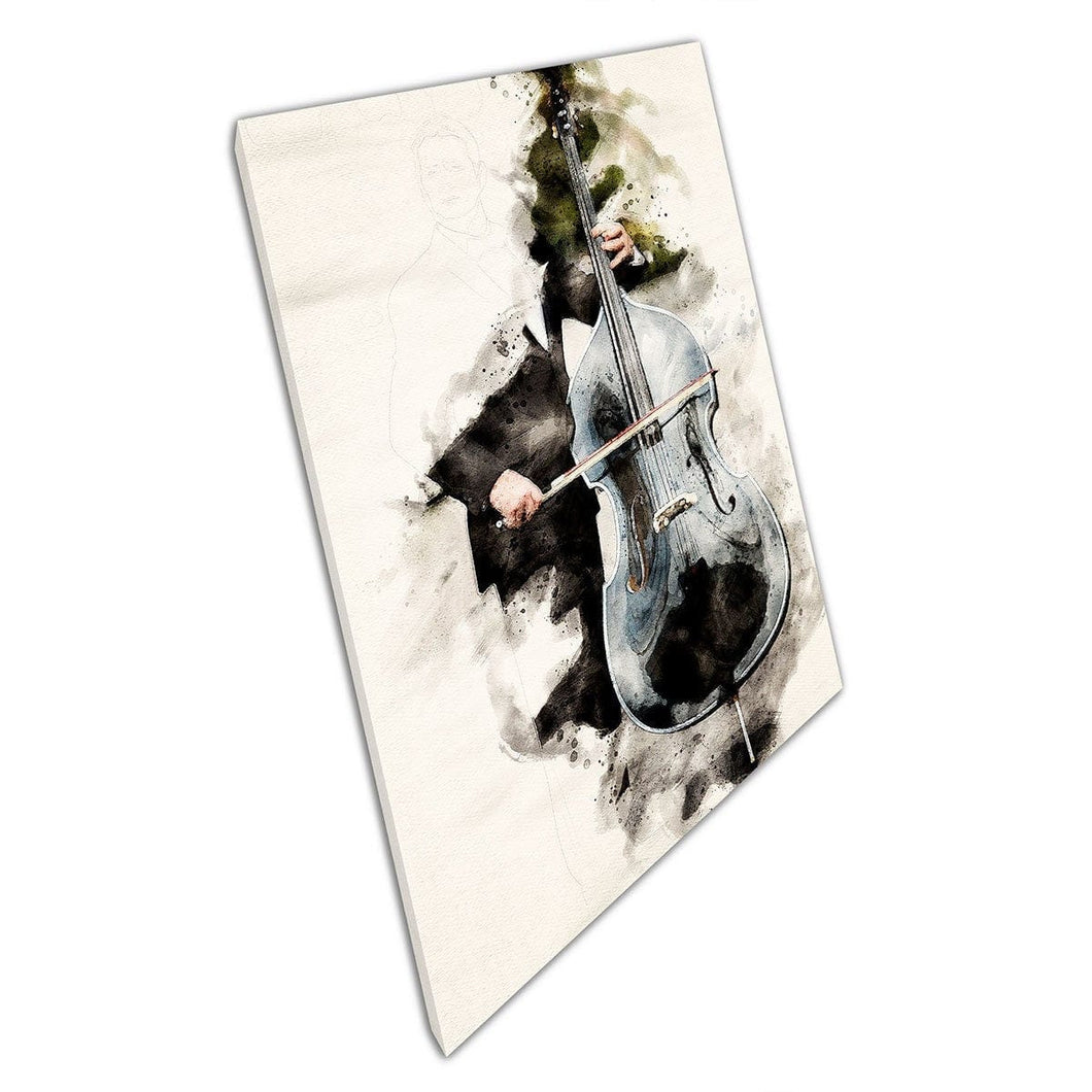 Mysterious Man In Tuxedo Playing The Double Bass Instrument Watercolour Illustration Wall Art Print On Canvas Mounted Canvas print
