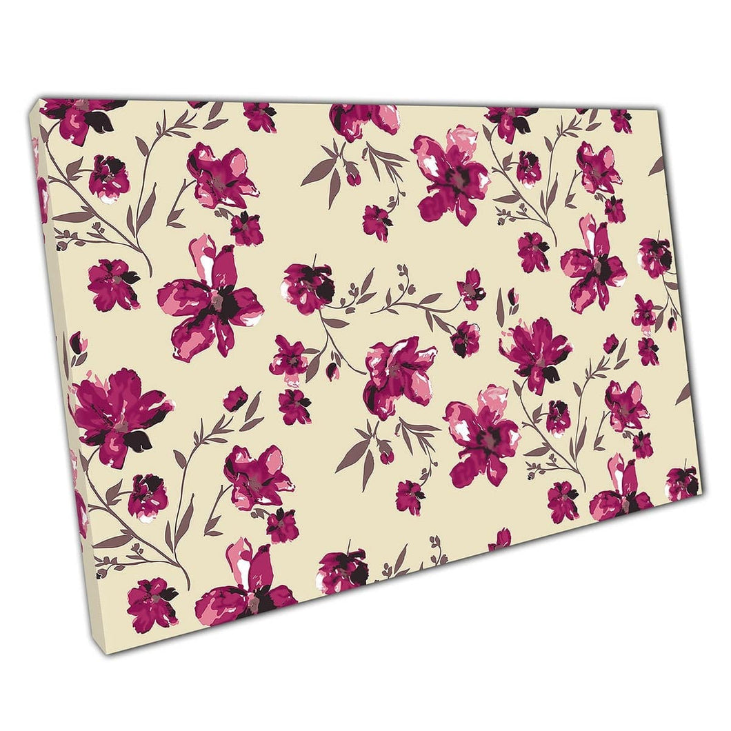 Delicate abstract naadloze roze bloemenbloempatroon Wall Art Print op canvas gemonteerde canvas print