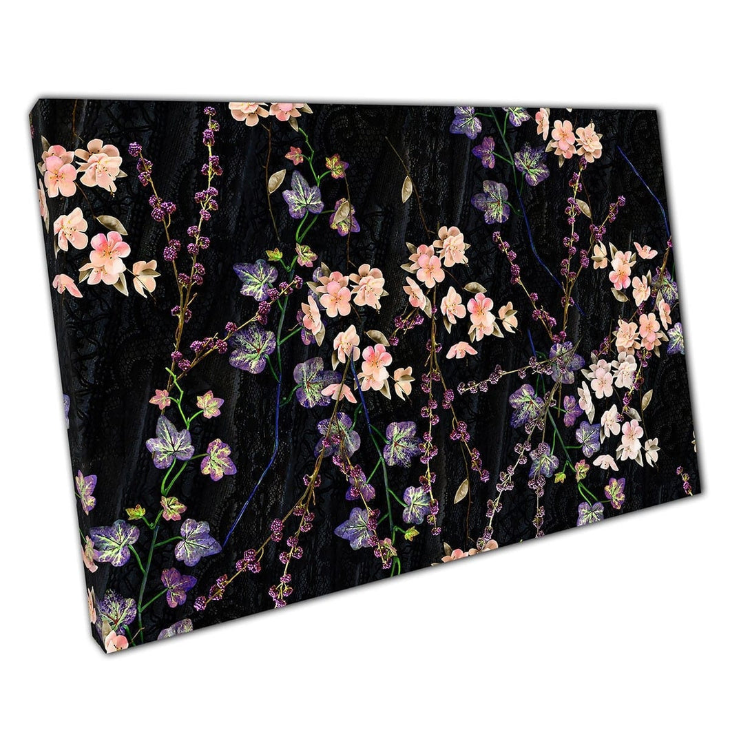 Naadloze abstracte aquarel delicate roze paarse bloemenpatroon muur kunstprint op canvas gemonteerde canvas print