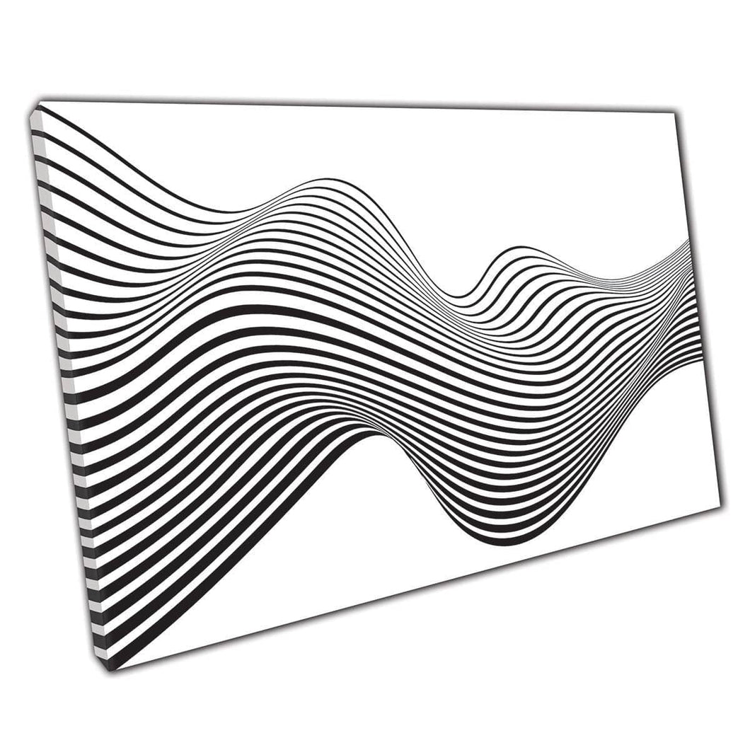 Zwart -wit optische golflijn Art Patroon Wall Art Print op canvas gemonteerde canvas print
