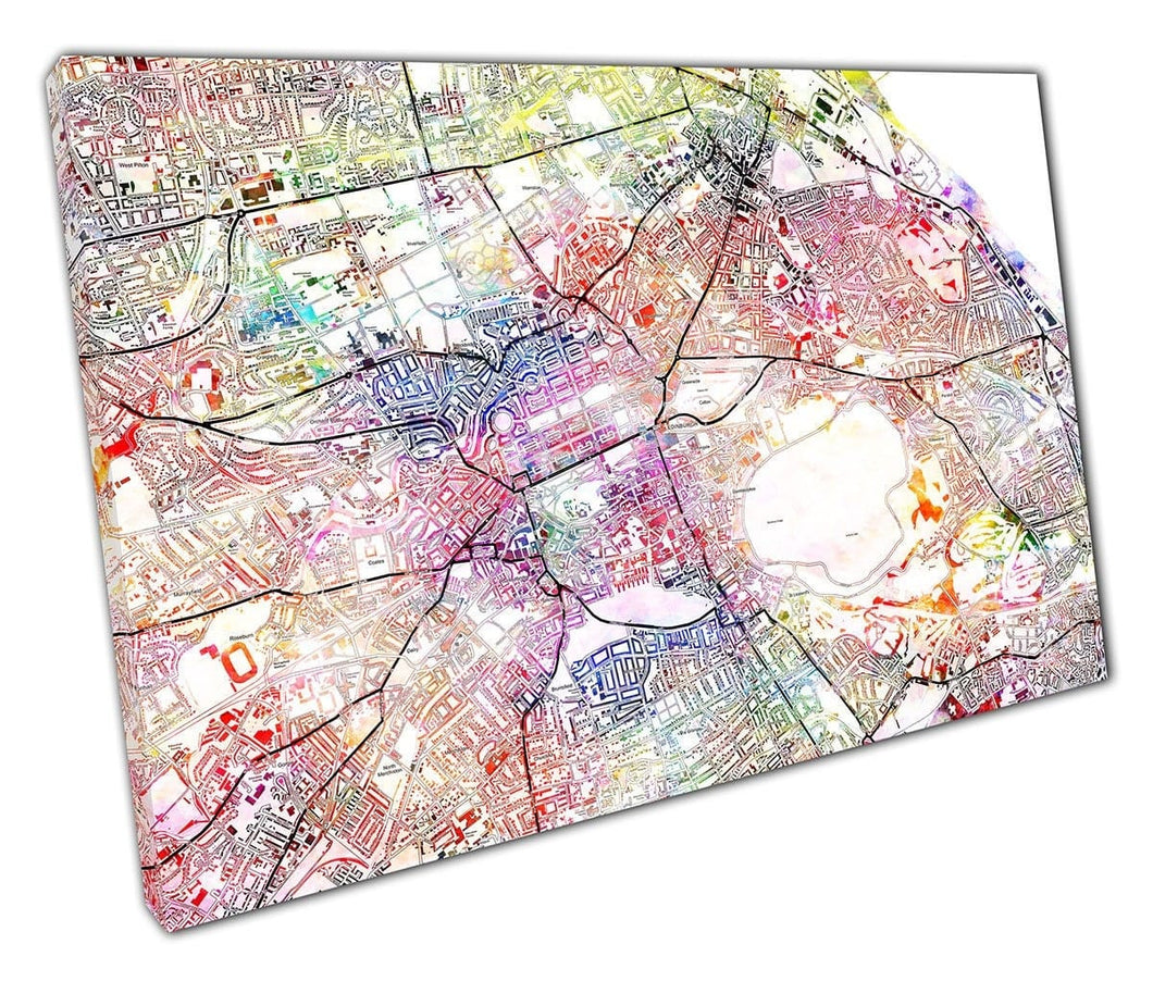 Central Edinburgh Street Map Art Print Watercolor Naam klaar om muurwand te hangen afdrukken gemonteerd canvas print