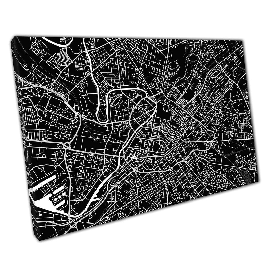 Zwart -wit gedurfde stedelijke stedelijke kaart manchester Engeland stad navigatie minimale abstracte muurkunst print op canvas gemonteerde canvas print