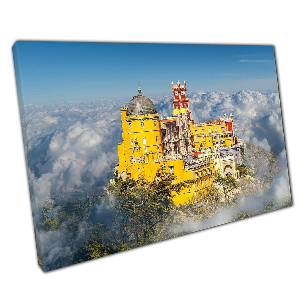 National Palace Of Pena Sintra Region Lisbon Portugal Colourful Yellow Building Wall Art Print On Canvas Mounted Canvas print