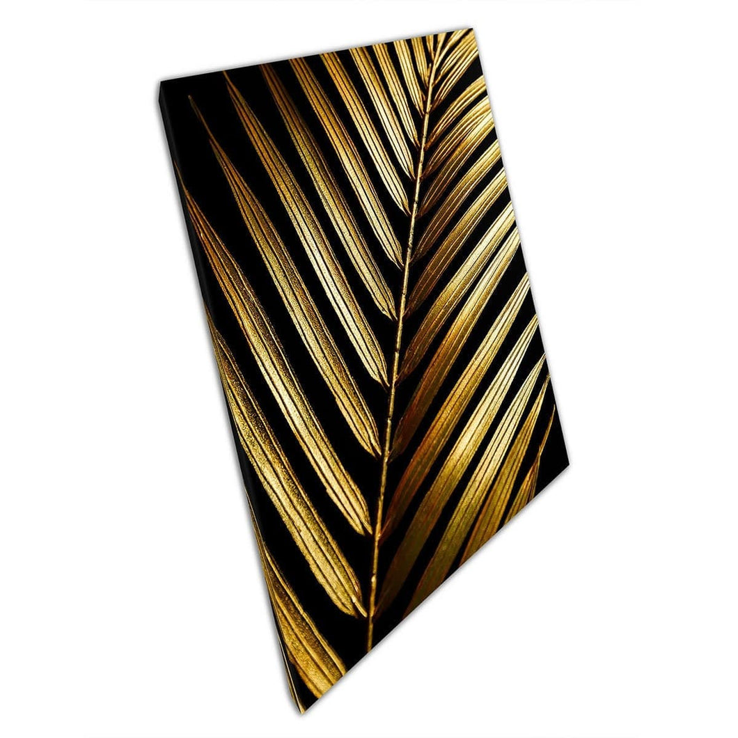 Donker rijk abstract minimalistisch gouden geschilderde palmblad artistieke natuurfotografie muurkunst print op canvas gemonteerde canvas print