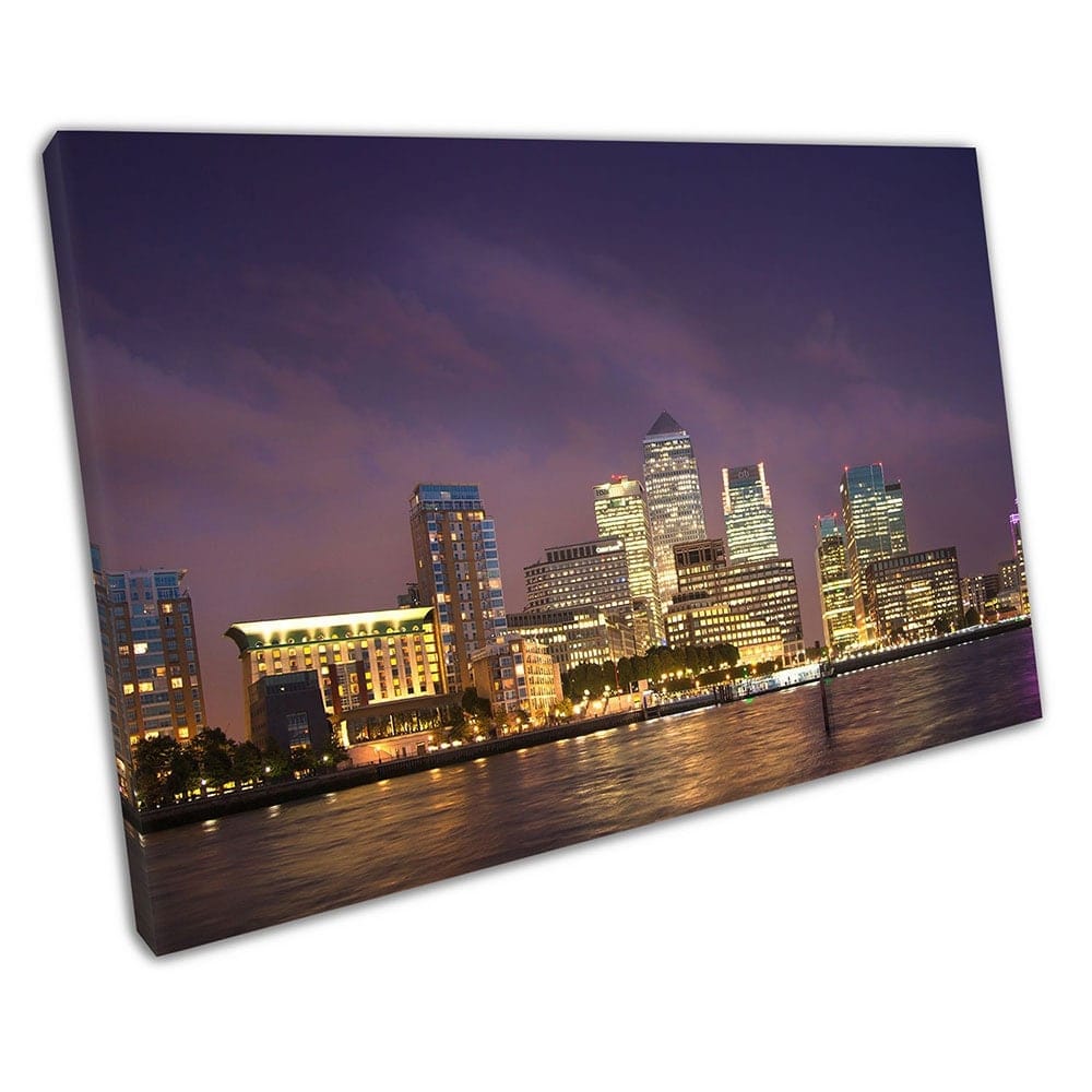 Business London Skyline Canary Wharf At Night River Tamigi pronto per impiccare la stampa a muro stampa montata in tela montata