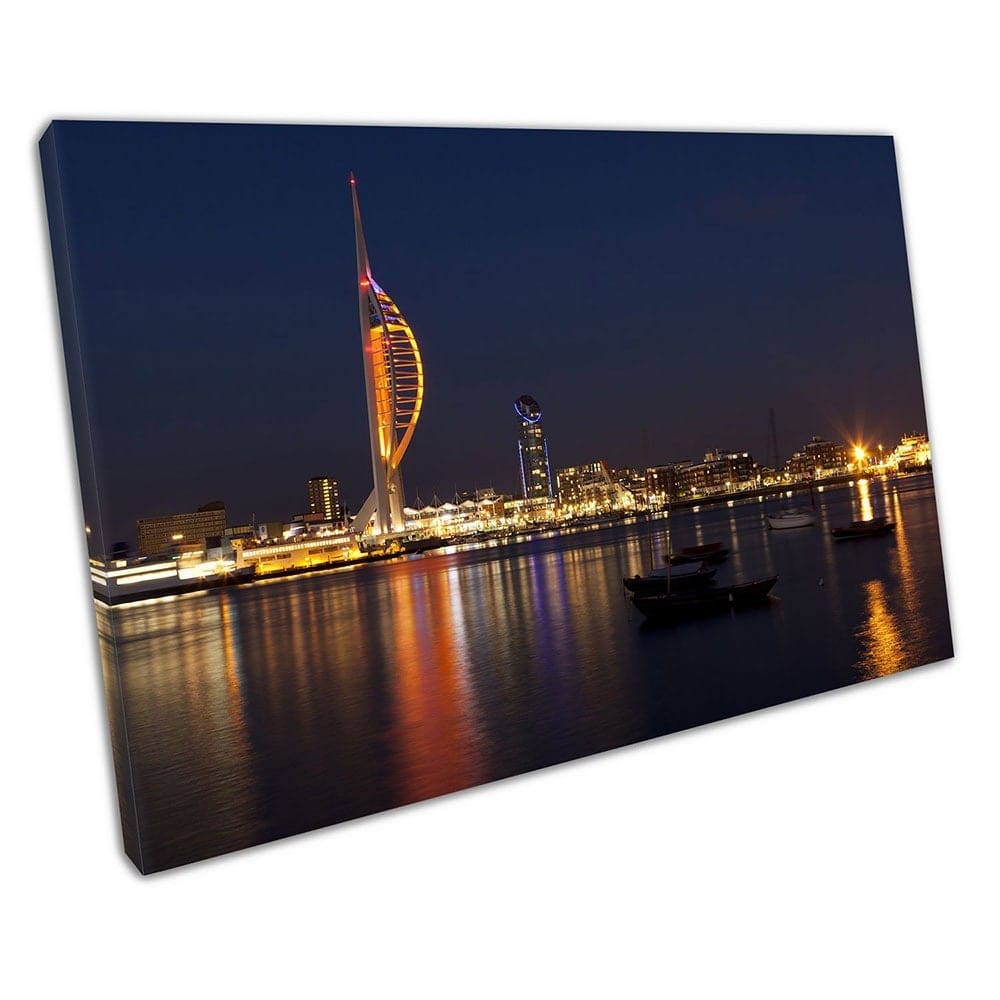 Stad van Portsmouth Waterfront Spinnaker Tower CityScape Klaar om muurwand te hangen Afdrukken Montaged canvas print