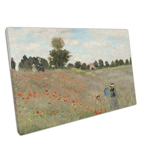 Print op canvas mensen die door Meadow Painting Wall Art Print Monted Canvas Print lopen