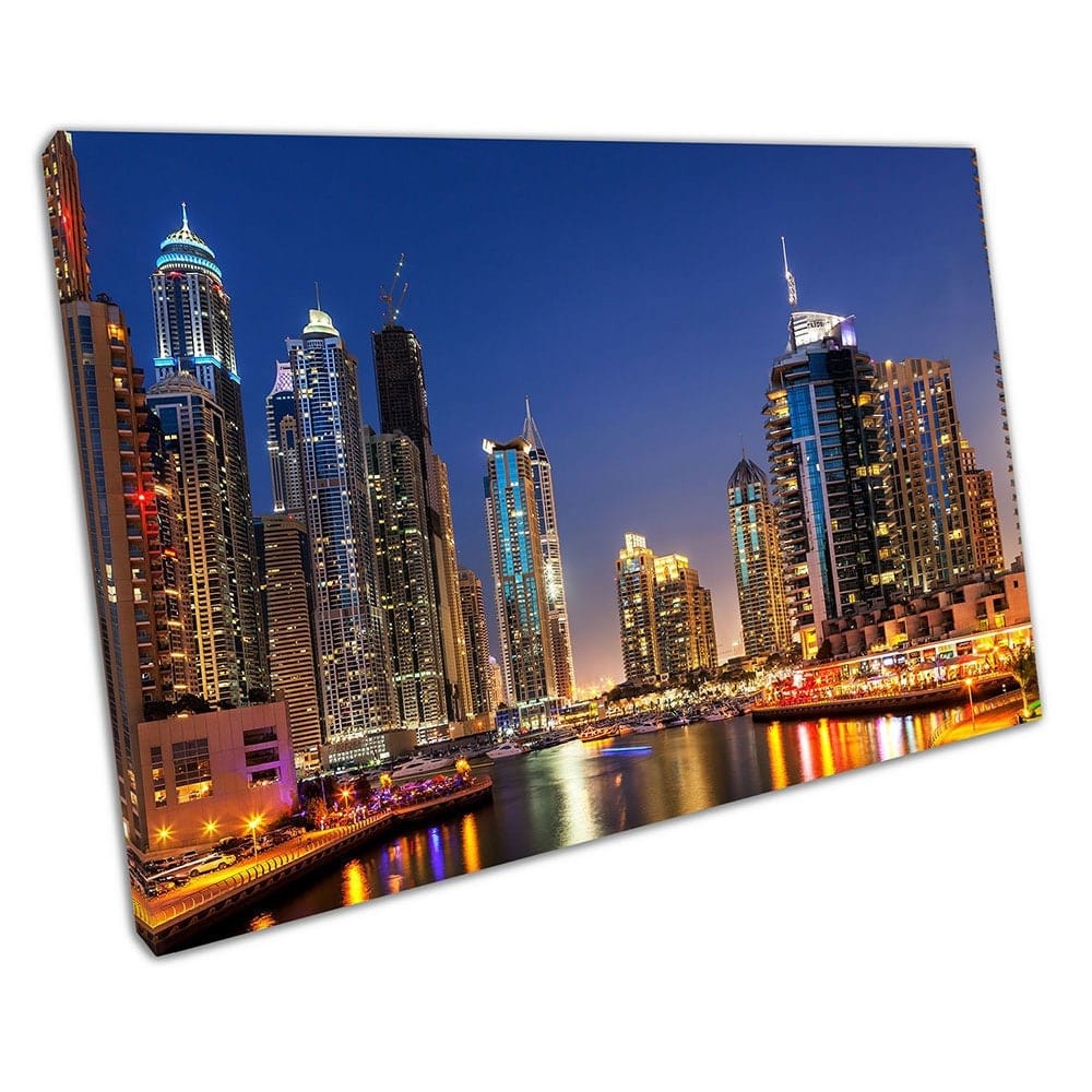 Emirati Arabi Uniti Dubai Marina Arabi Uniti Emirates Golfo Persico At Night Tela Wall Art Stampa di tela montata in tela montata