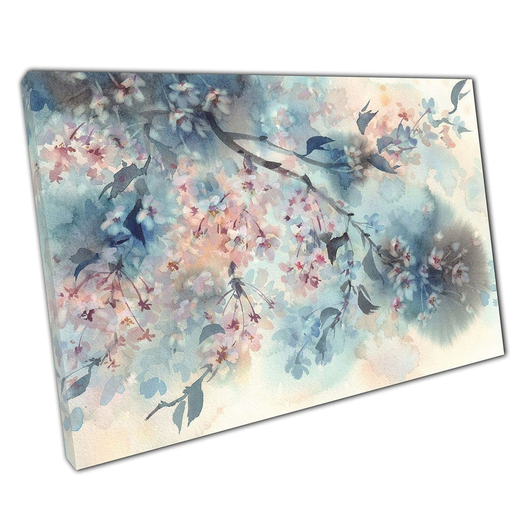 Beautiful Soft White Pink Sakura Flower Tree Abstract Watercolour Painting Style Wall Art Print On Canvas Mounted Canvas print