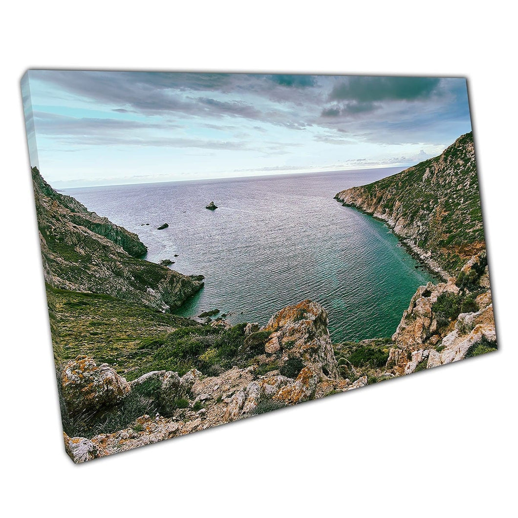 Splendida vista su Corsica Corse France Cliffside Seascape su una stampa di arte da parete estiva nuvolosa su tela stampare in tela montata
