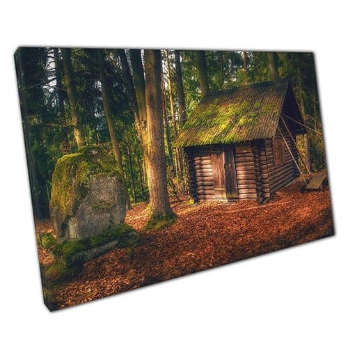 Afdrukken op canvas Little Woodland Cabin klaar om muurwand te hangen afdrukken gemonteerd canvas print