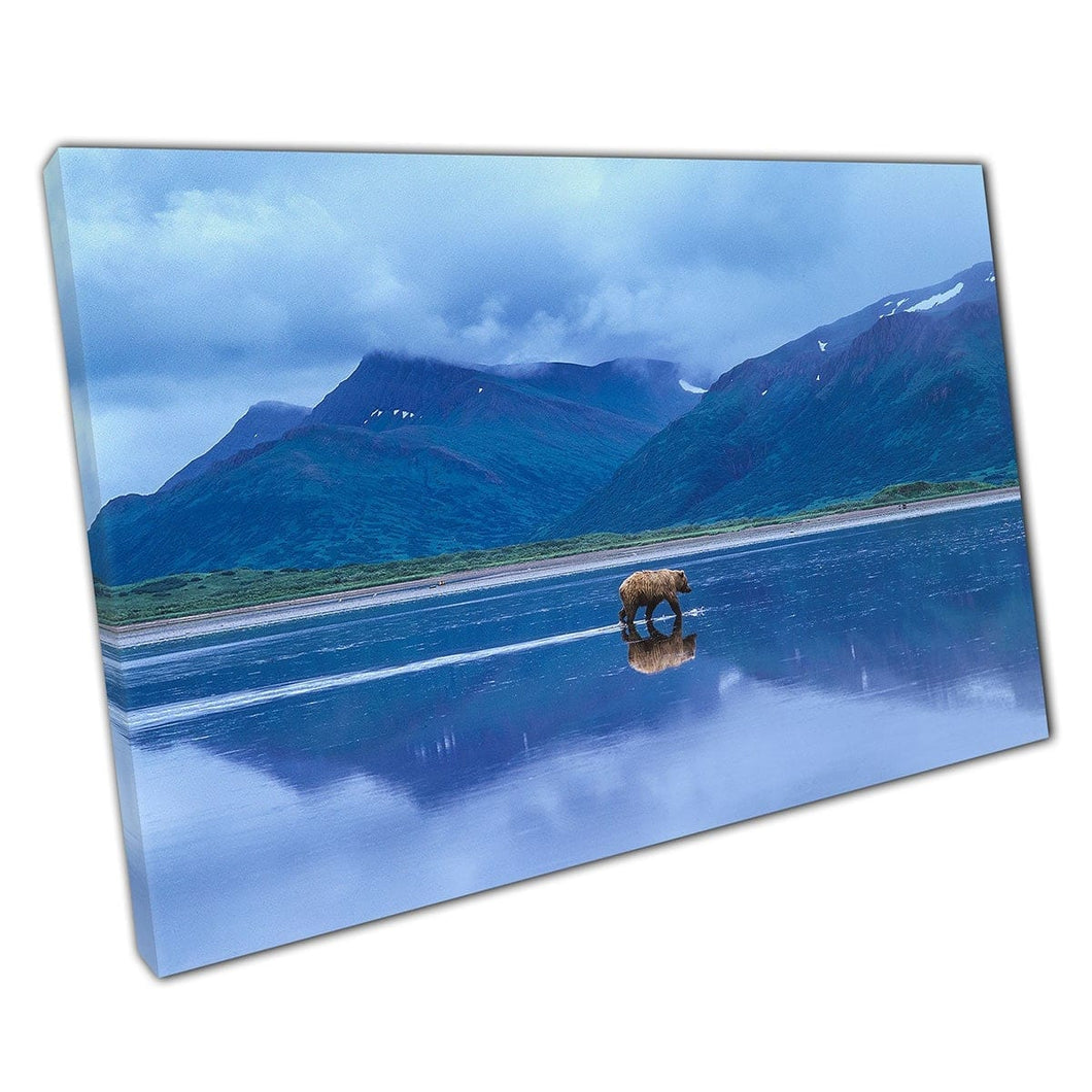 Bruine beer kruising landschap van getijden flats izembek nationale natuurreservaat Alaska Wall Art Print op canvas gemonteerde canvas print
