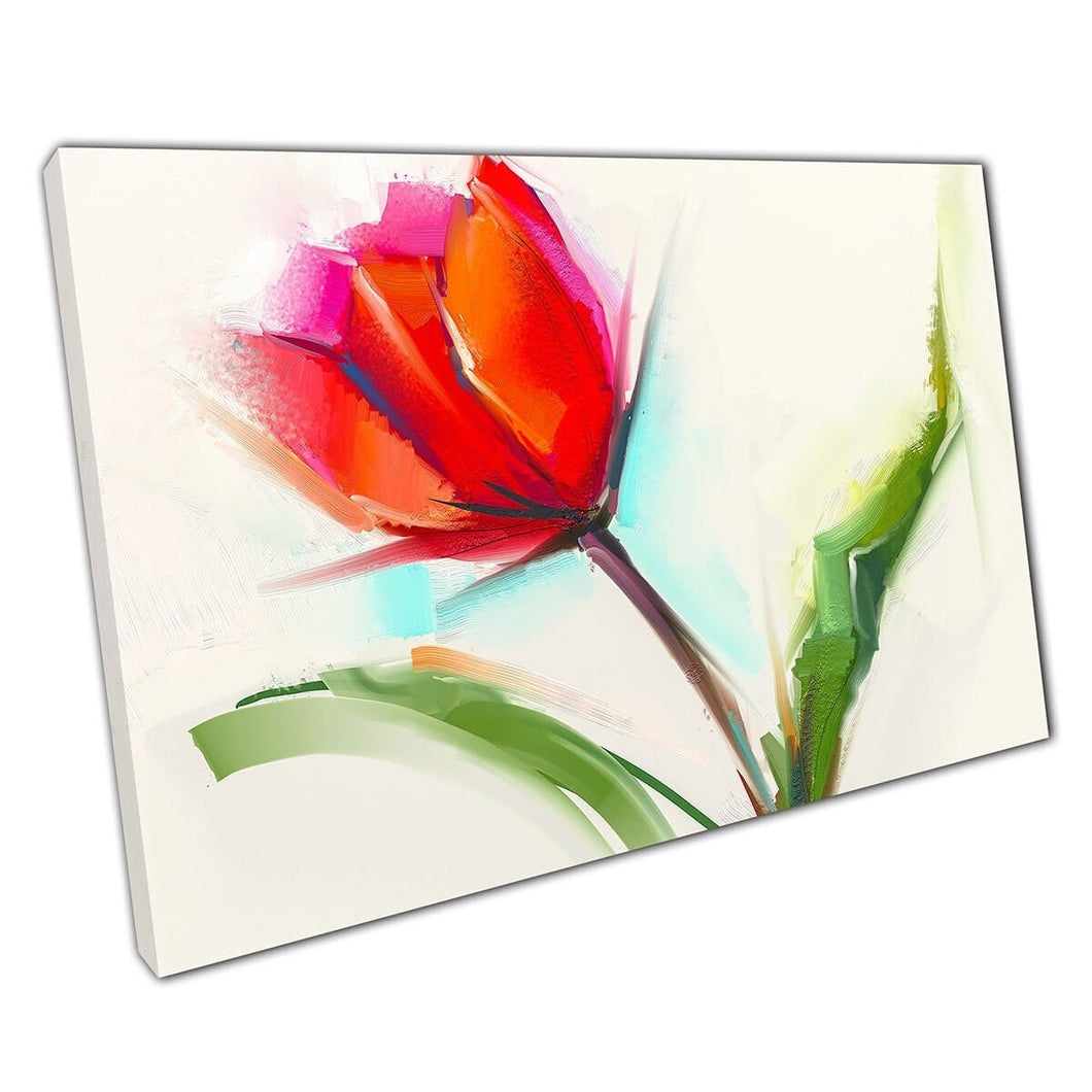 Singolo vibrante rosso fiore in fiore floreale natura morta olio morbido stile murale art stampato su tela tela stampata stampata