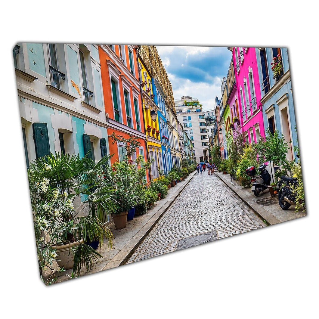 Kleurrijk huis gevulde rue cremieux met planten 12e arrondissement Paris France Wall Art Print op canvas gemonteerde canvas print