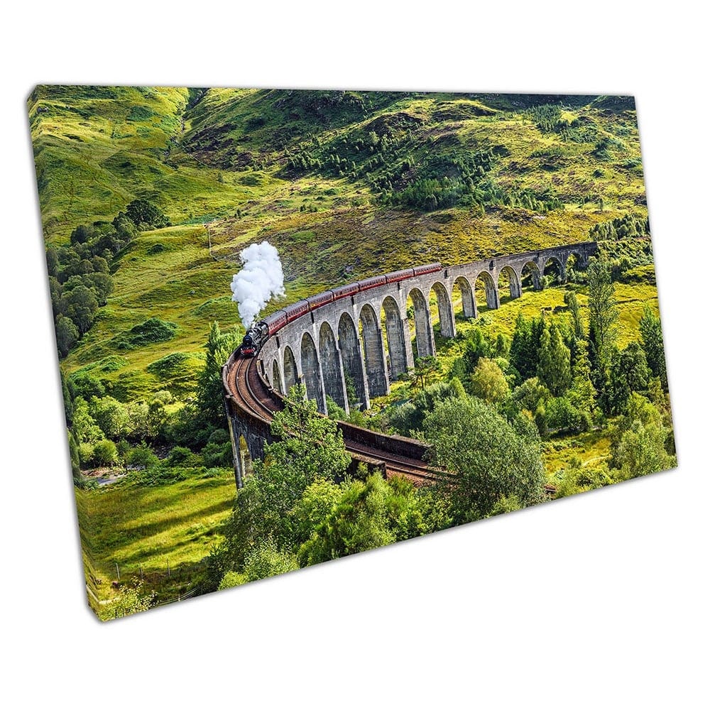 Glenfinnan Railway Viaduct in Scotland with a steam train Ready to Hang Wall Art Print Mounted Canvas print