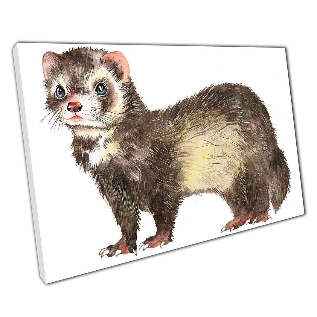 Sweet Fluffy Furet Cute Small Animal WaterColor Painting Illustration Wall Art Print su tela Montate Tela Stampa