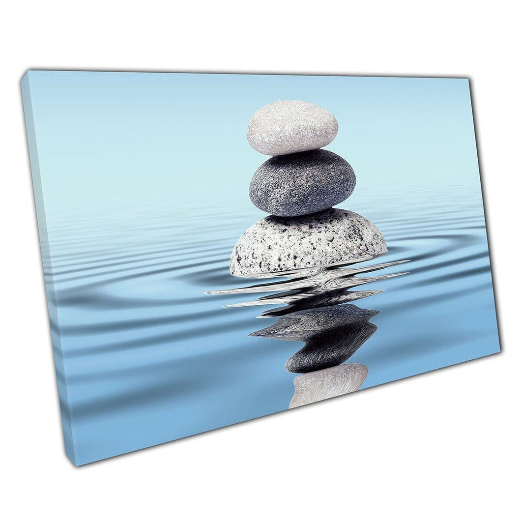 Stack di tranquille calcoli Zen rilassanti in acqua con stampa di arte da parete riflesso su tela di tela stampata