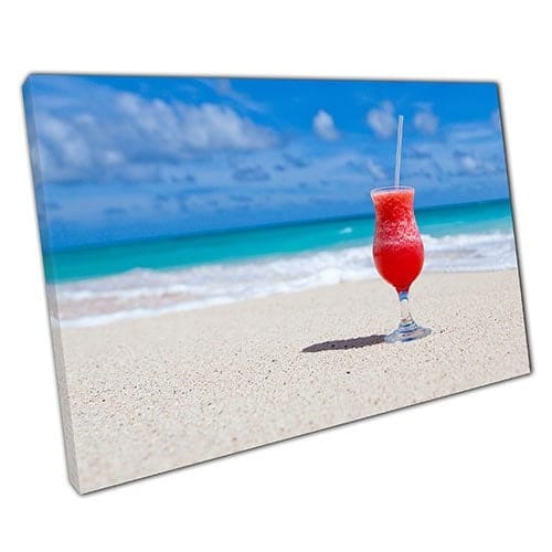 Print op canvas cocktail op tropisch strand klaar om muurwand te hangen afdrukken gemonteerde canvas print