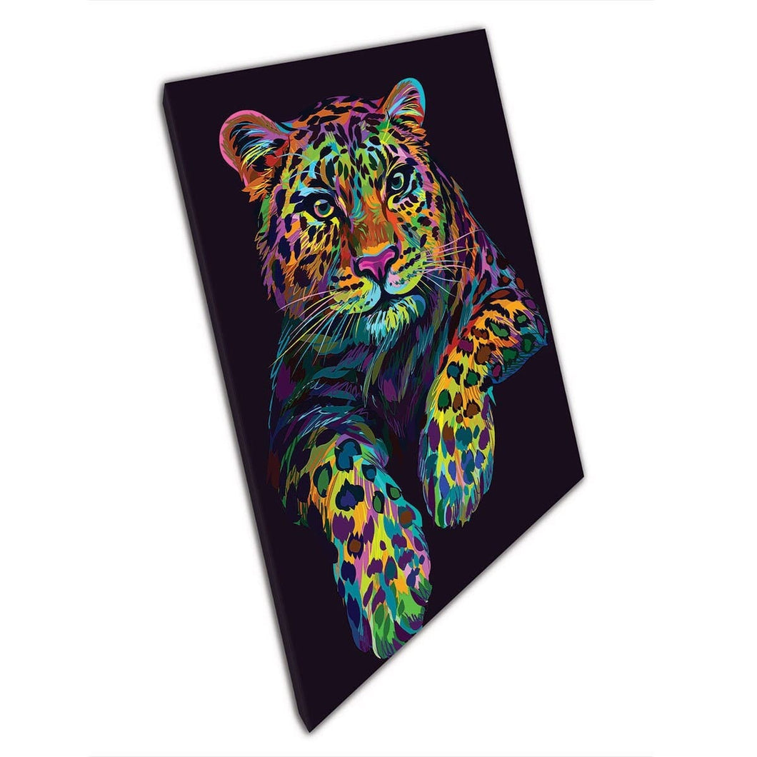 Neon Multicolour artistieke grafische luipaard / Jaguar Wall Art Print op canvas gemonteerde canvas print