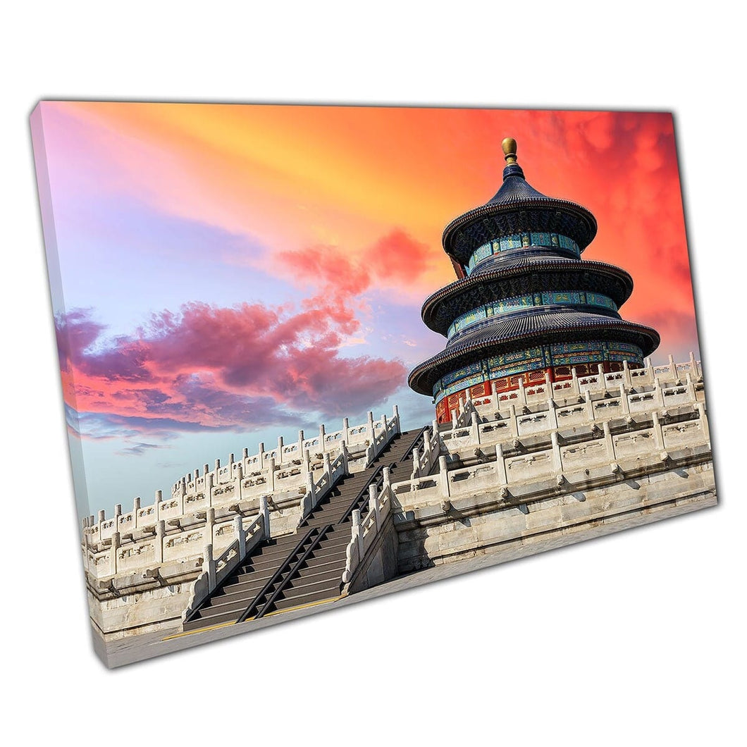 Tempel van de hemel zonsondergang Beijing China Landschap Chinese culturele symbool Wall Art Print op canvas gemonteerde canvas print