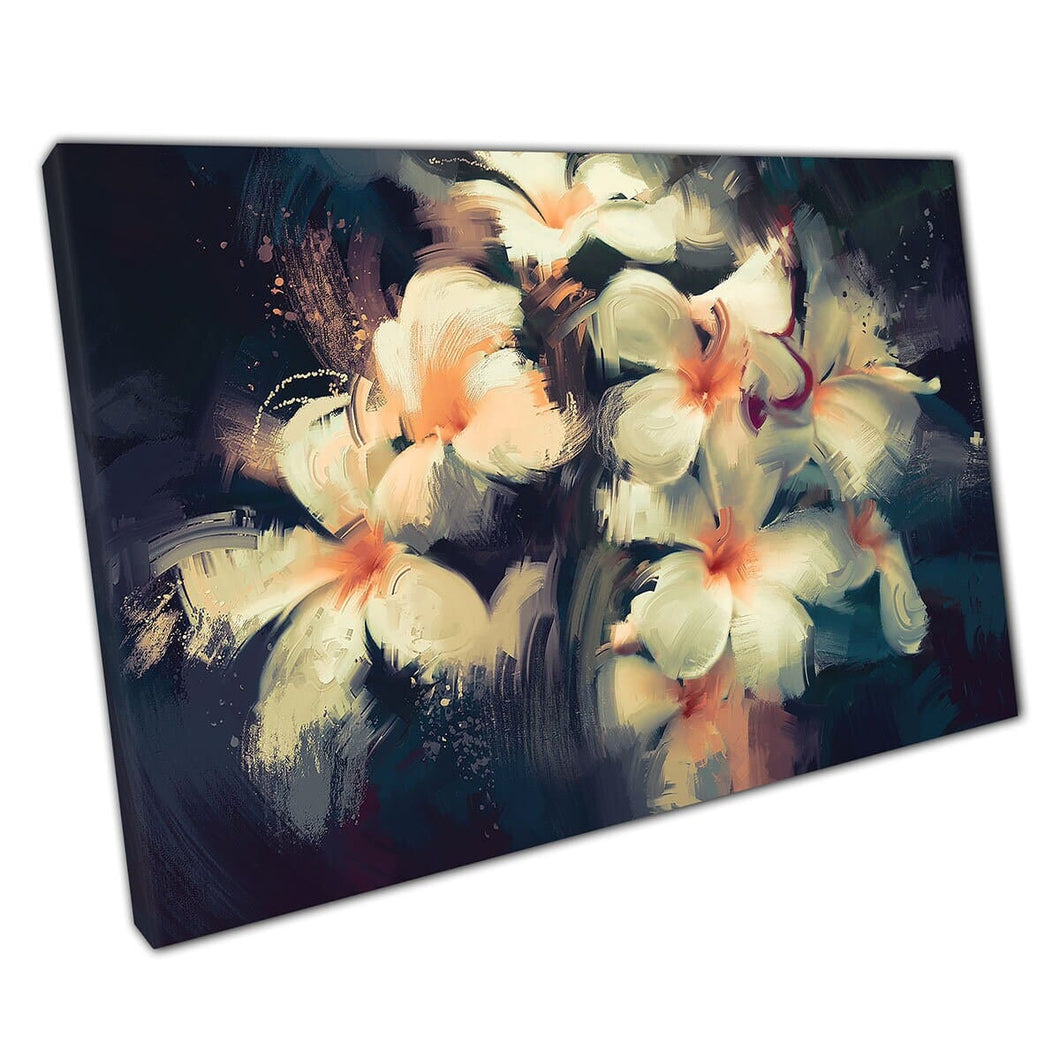 Mooie witte delicate bloemen gestructureerde borstelstreken schilderen muurkunstafdruk op canvas gemonteerde canvas print