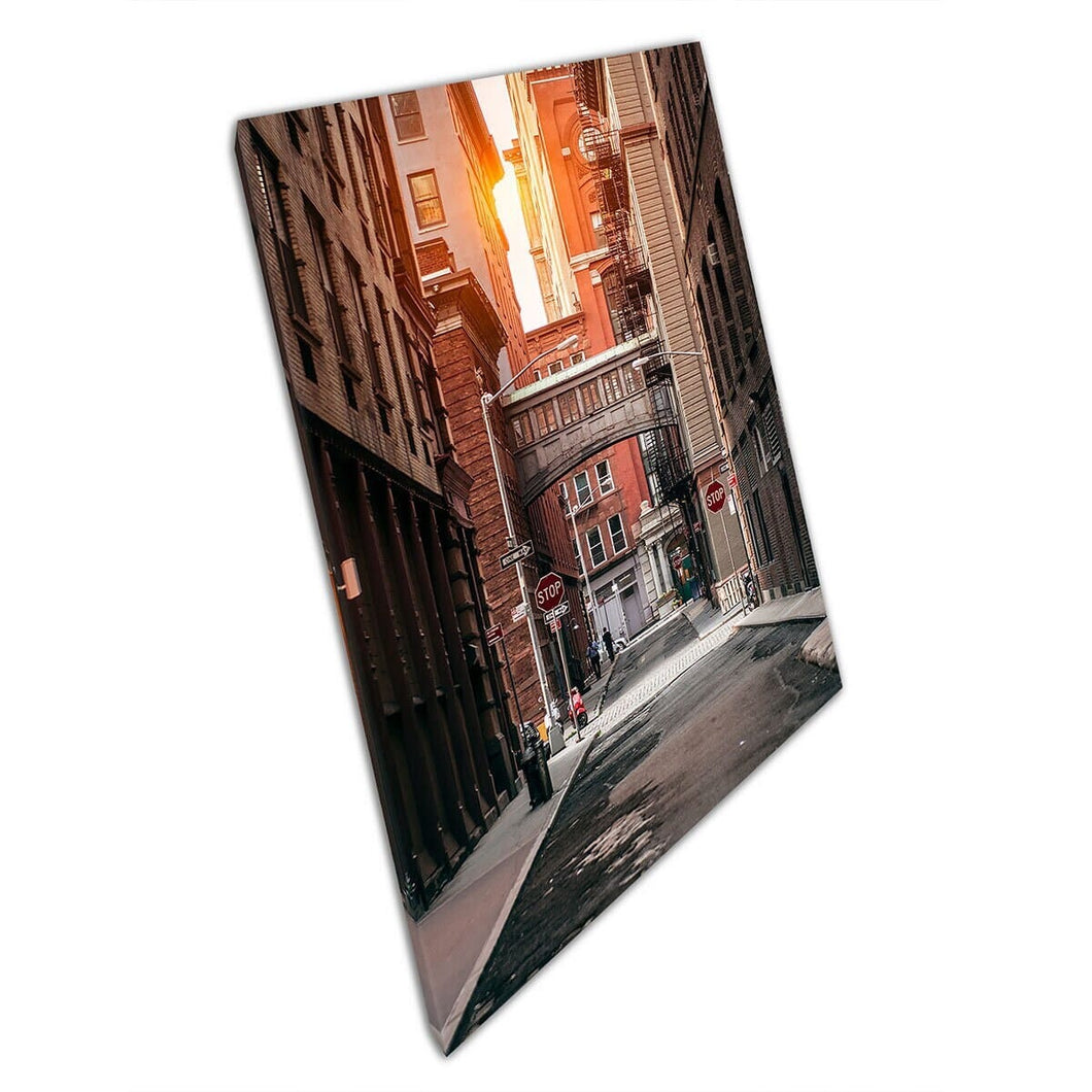 Old Scenic Street Tribeca District New York City At Sunset Cityscape Photography Wall Art Print On Canvas Mounted Canvas print