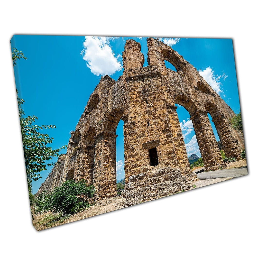 Ancient Aqueduct Ruins In The Ancient City Of Aspendos Antalya Turkey Wall Art Print On Canvas Mounted Canvas print
