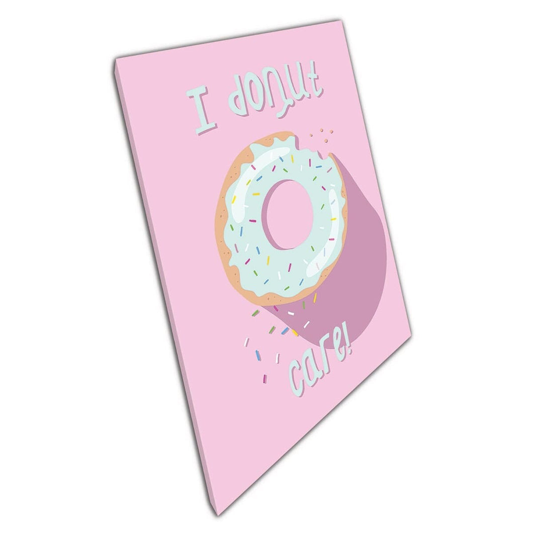 I Donut Care Cute Quirky Cartoon Donut Illustration Text Quote Wall Art Print On Canvas Mounted Canvas print