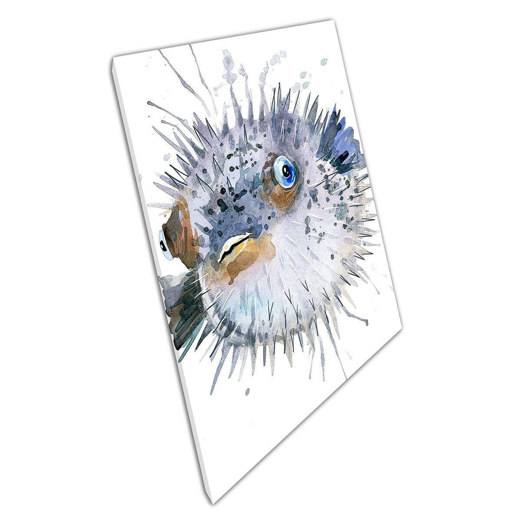 Watercolour Painting Of Pufferfish Underwater Sea Life Artwork Wall Art Print On Canvas Mounted Canvas print
