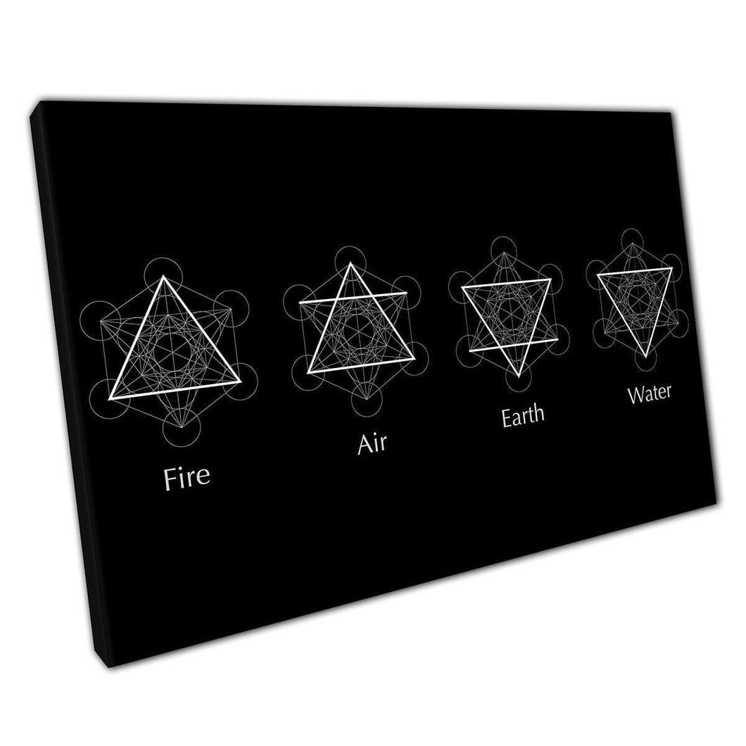 Vier elementen Air Fire Water Earth Symbolen Diagrammen Alchemie Magische mysterieuze muurkunstafdruk op canvas gemonteerde canvas print