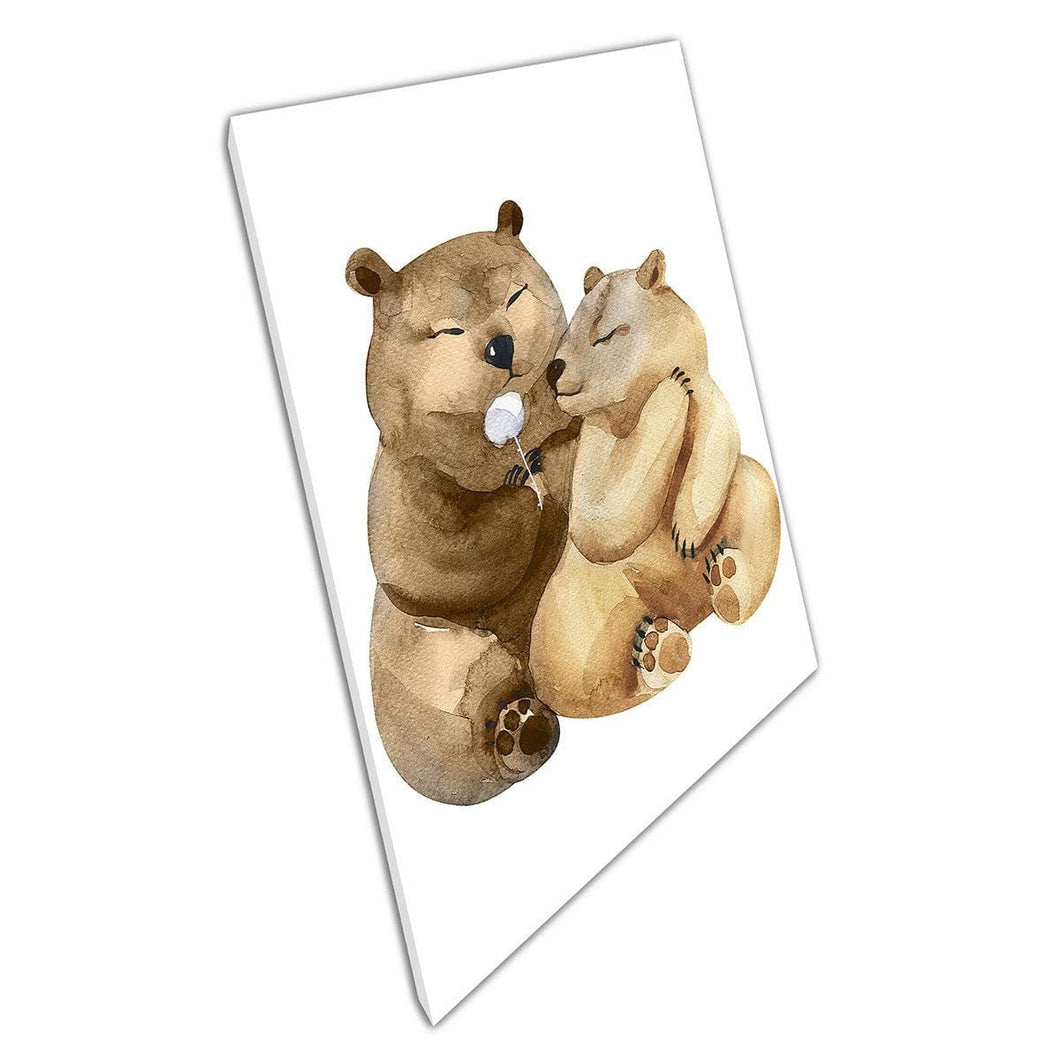 Mother Father Brown Bears Romantic Couple Watercolour Painting Illustration Wall Art Print On Canvas Mounted Canvas print
