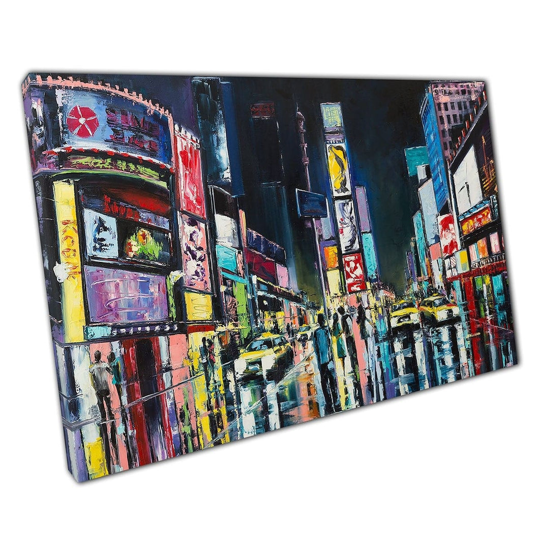 New York City In The Rain Lights Reflecting In Water On The Ground Oil Painting Wall Art Print On Canvas Mounted Canvas print