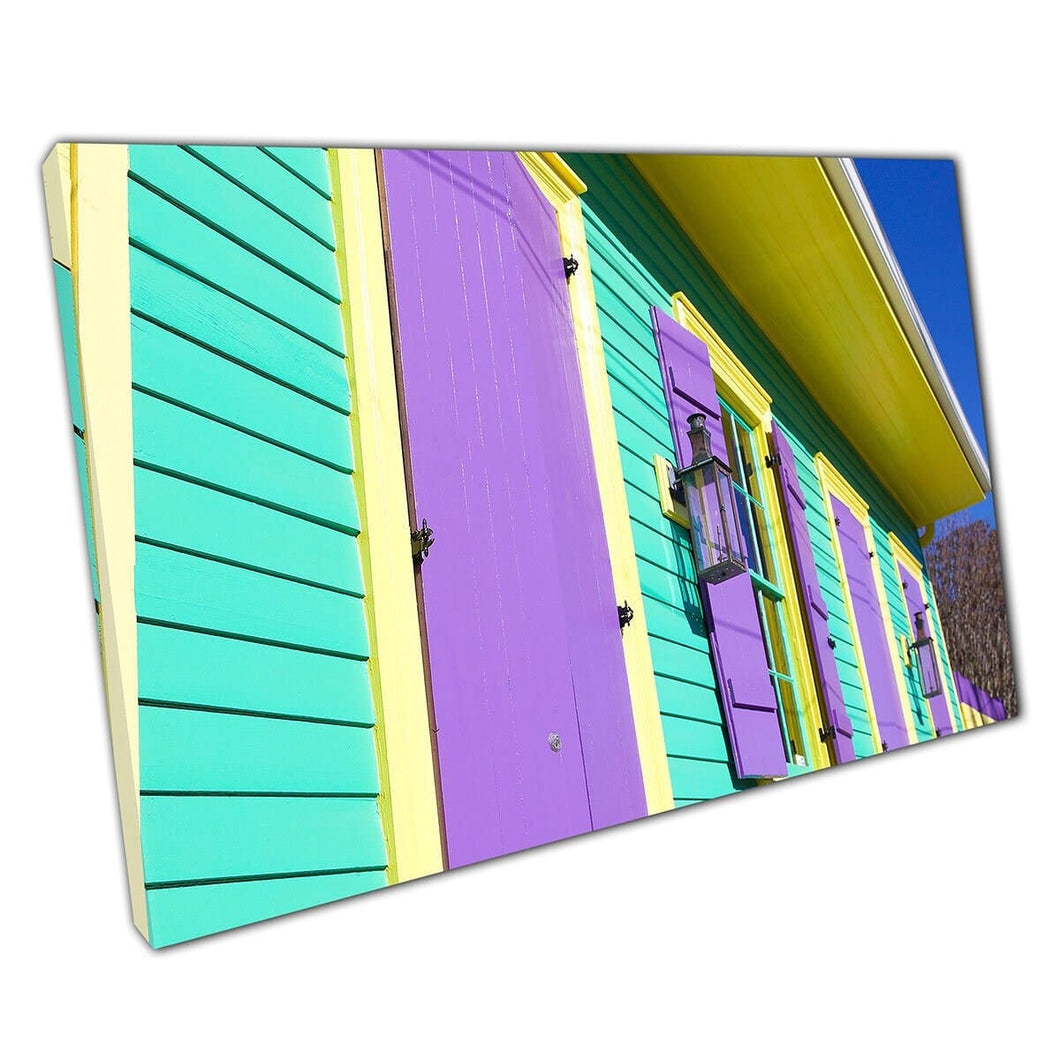 Kleurrijke strandstijl huis ongebruikelijke verzadigde kleuren new orleans louisiana muur kunst print op canvas gemonteerde canvas print